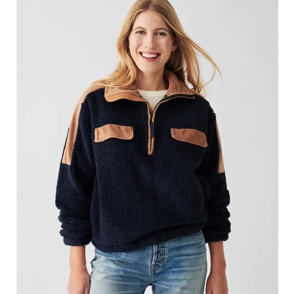 Faherty Navy and Tan Sherpa Jacket